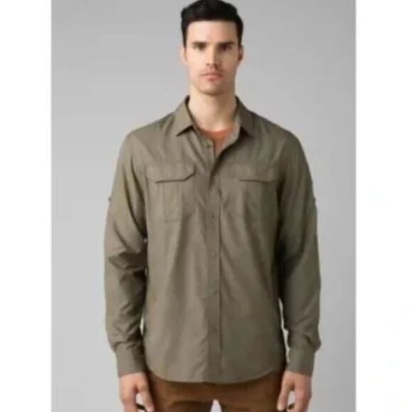 PRANA Citadel Long Sleeve Button Down Shirt Green Size Large - Picture 8 of 8